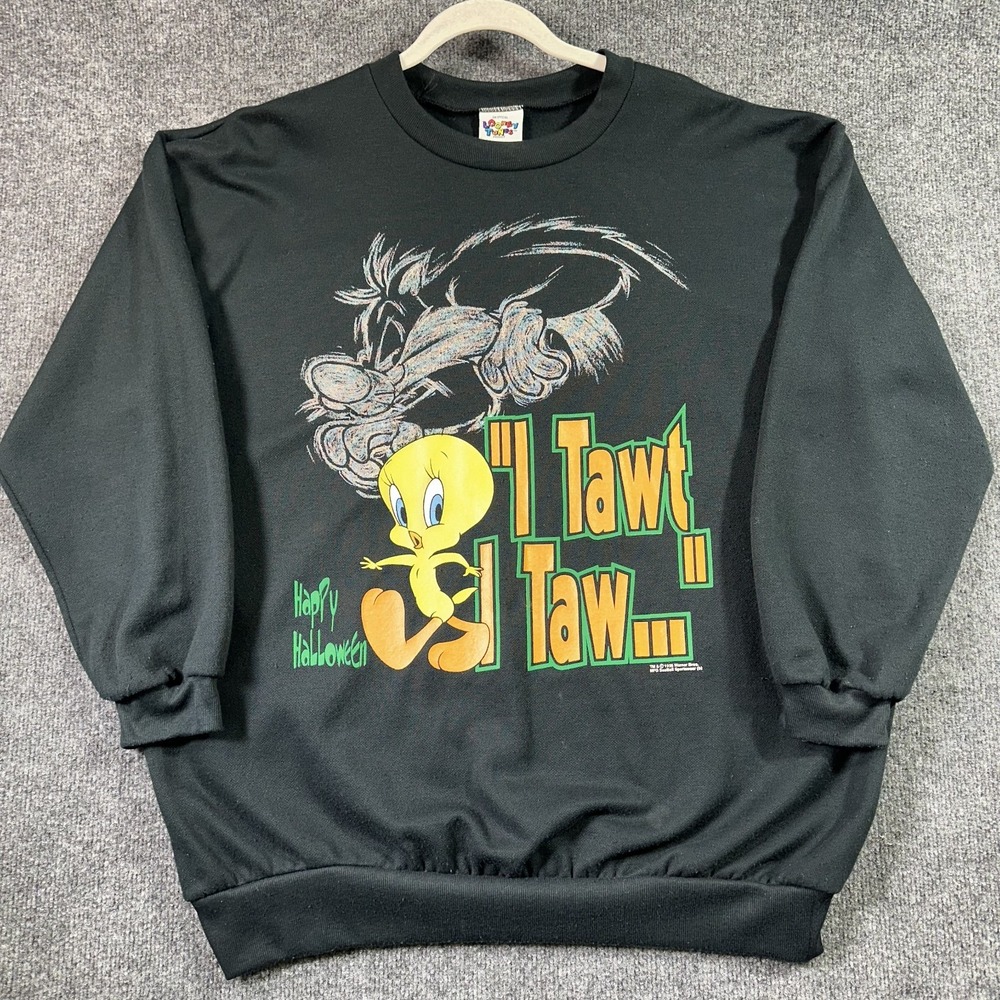 Looney Tunes Tweety Sweatshirt XL I Tawt I Taw Halloween Vintage Made in USA 90s